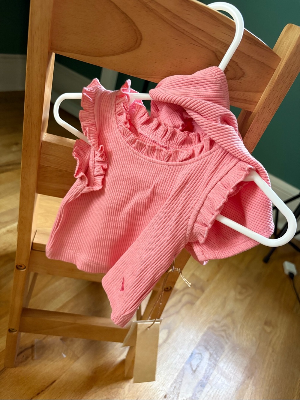 Pink Chicken Pink Ribbed Ruffle Long Sleeve Top